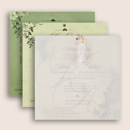Green Lilly Flower MDF Laser Cut Wedding Card - KFR17120