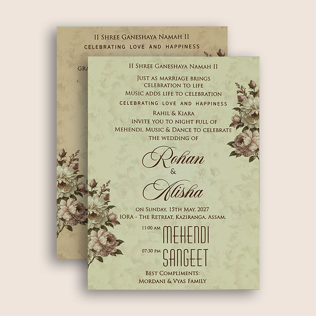 Beige Floral Door Style Padded Wedding Invitation - KFR17330