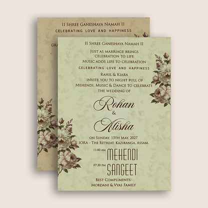 Beige Floral Door Style Padded Wedding Invitation - KFR17330