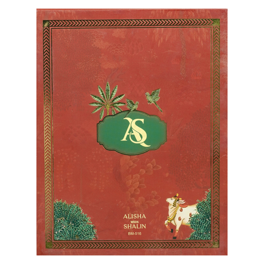 Green Red Cow Palm Padded Wedding Card-KBM05160