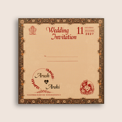 Brown Embossed Floral Door Style Padded Wedding Card - KSH18720