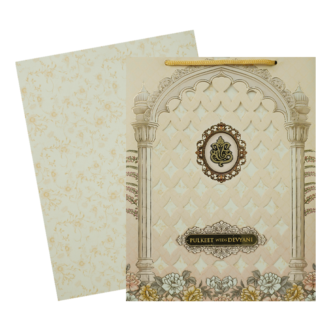 Cream Palace Arch Floral Bag Wedding Card-KJTS1839