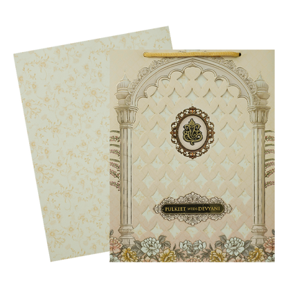 Cream Palace Arch Floral Bag Wedding Card-KJTS1839