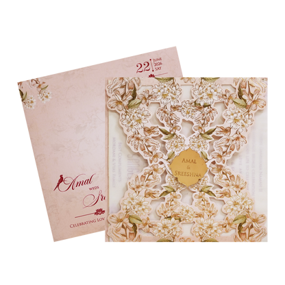 Cream Floral Laser Cut Wedding Card - KFR14230