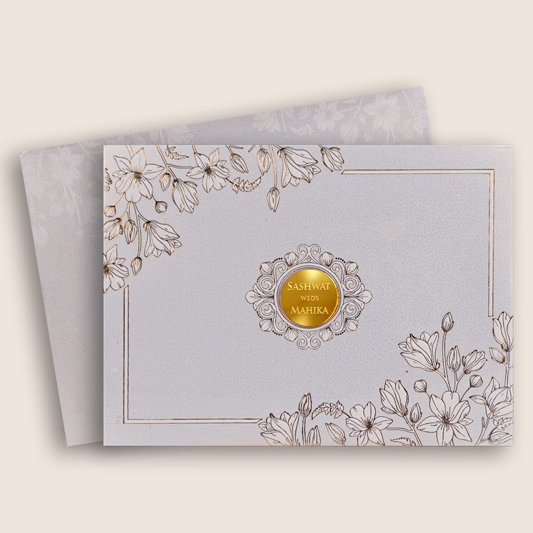 Light Ivory Floral Padded Marriage Invitation Card - KRE29260
