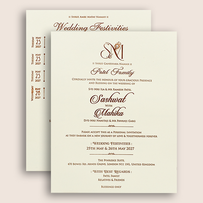 Cream Embossed Peacock Floral Padded Wedding Card - KRE29160