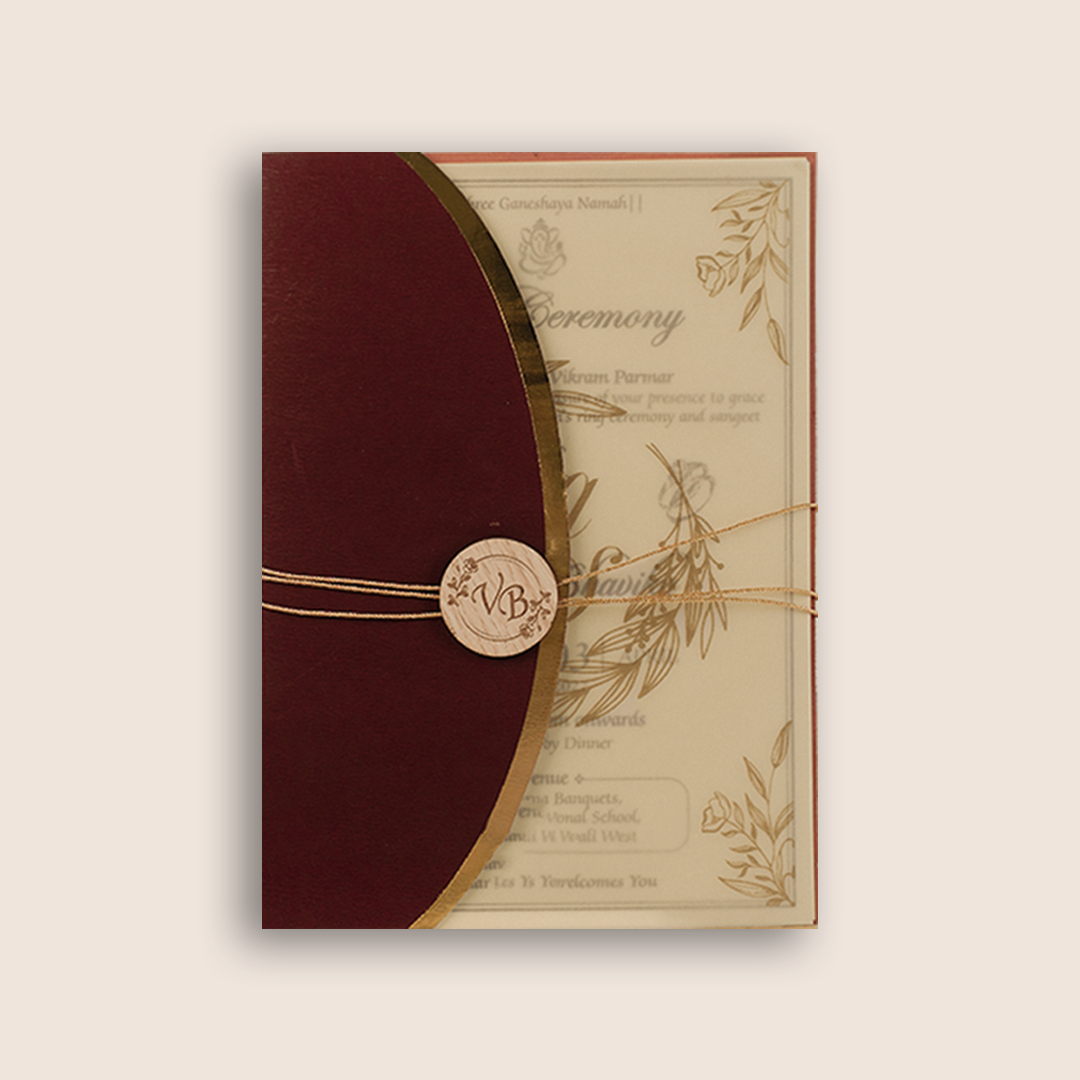 Maroon Floral Laser Cut Marriage Invitation - KMARA380