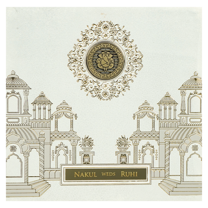 White Palace Ganesha Padded Wedding Card-KRE28260