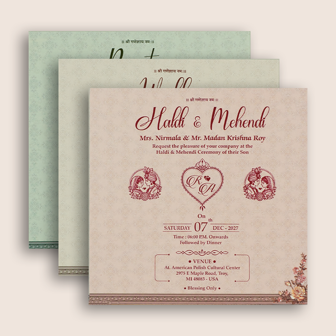 Green Floral Door Style Padded Marriage Card - KSH72780