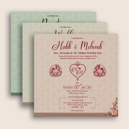 Green Floral Door Style Padded Marriage Card - KSH72780