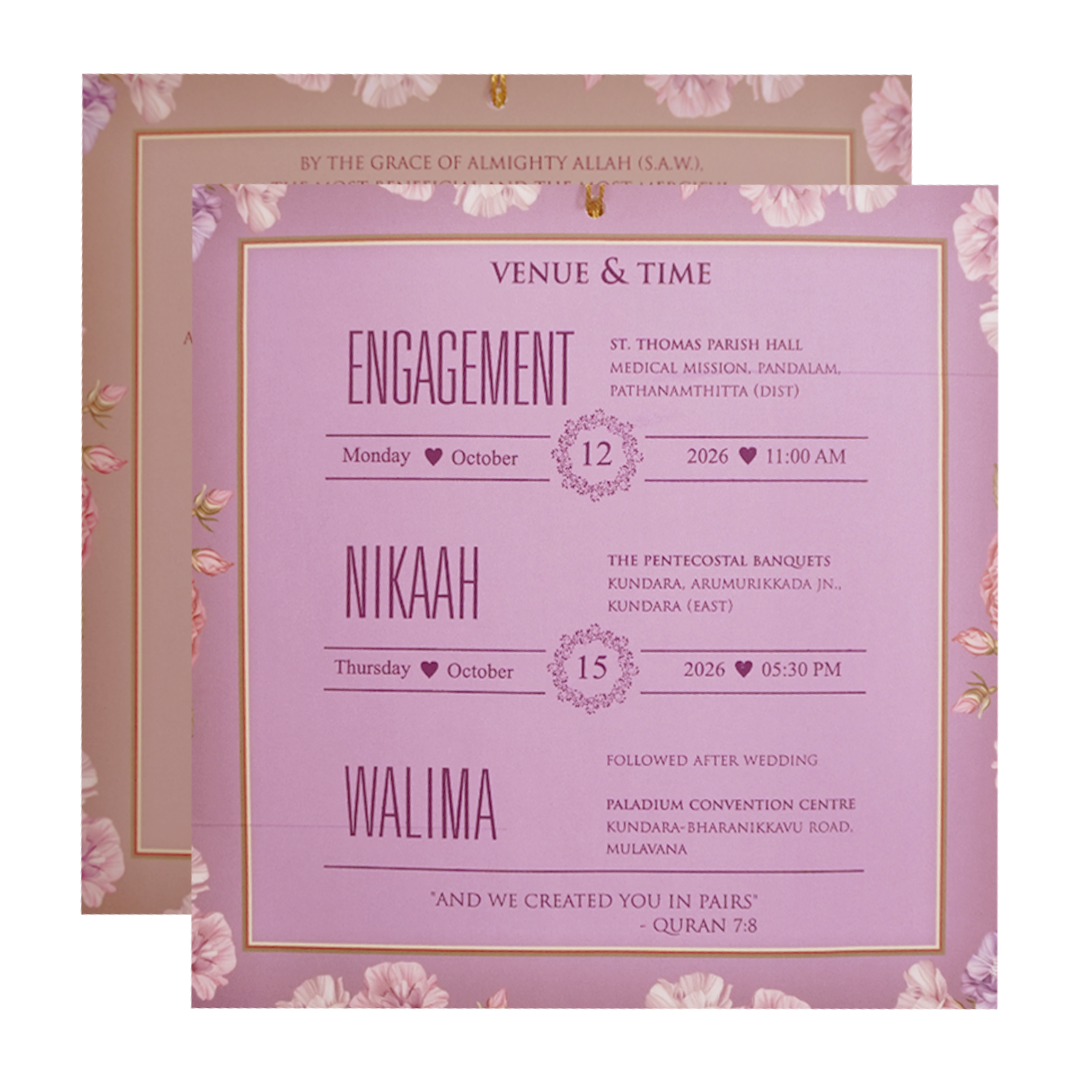 Pink Floral Script Acrylic Padded Wedding Card - KVN07510