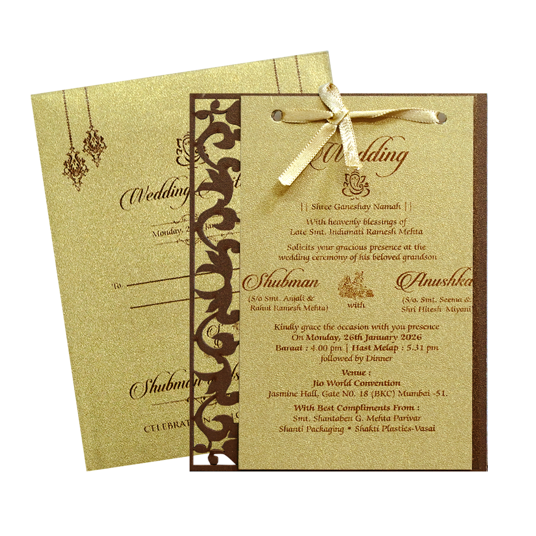 Metallic Gold Laser Cut Wedding Card-KRB07110
