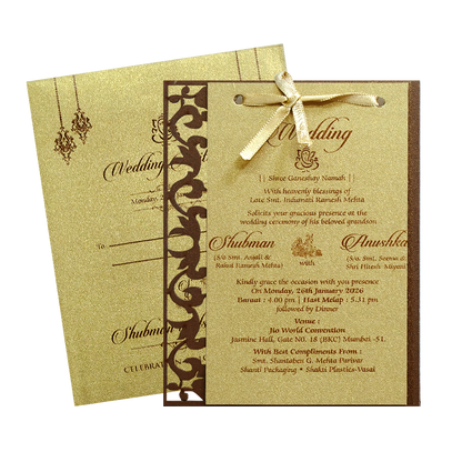 Metallic Gold Laser Cut Wedding Card-KRB07110