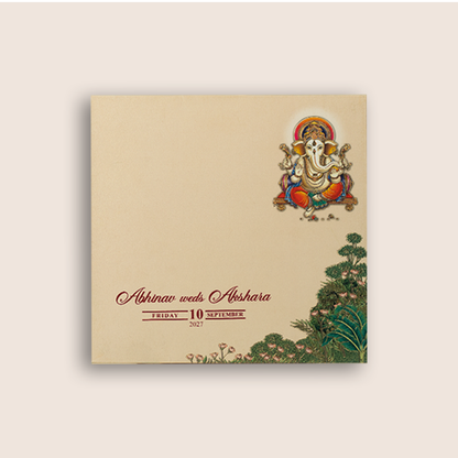 Light Peach Ganesha Padded Wedding Card - KPR026010