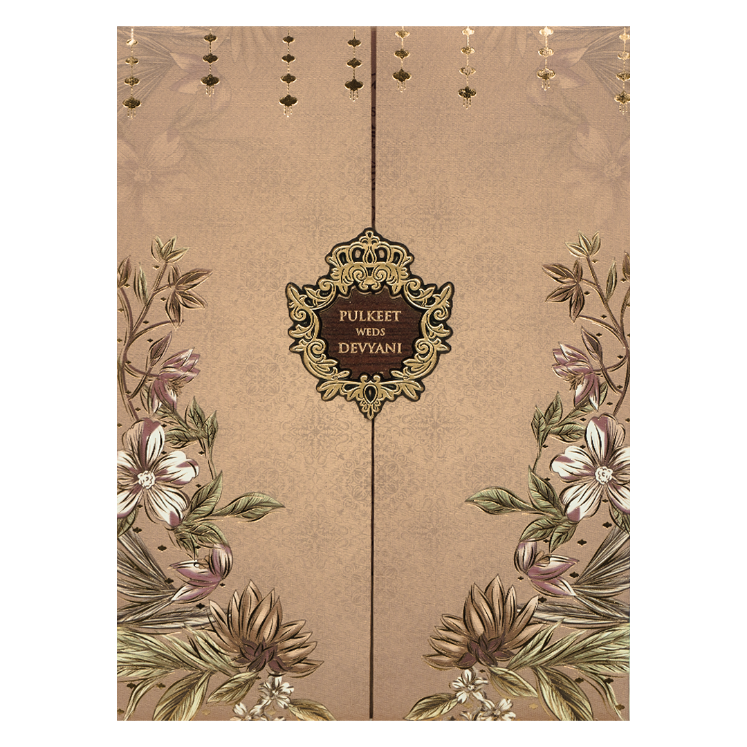 Check out Beige Floral Padded Wedding Card at best price. ✅WhatsApp Support ✅Express Delivery.|King of cards.