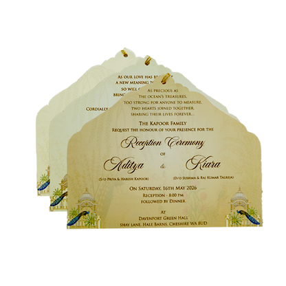 Yellow Palace Peacock Laser Cut Wedding Card - KFR15060