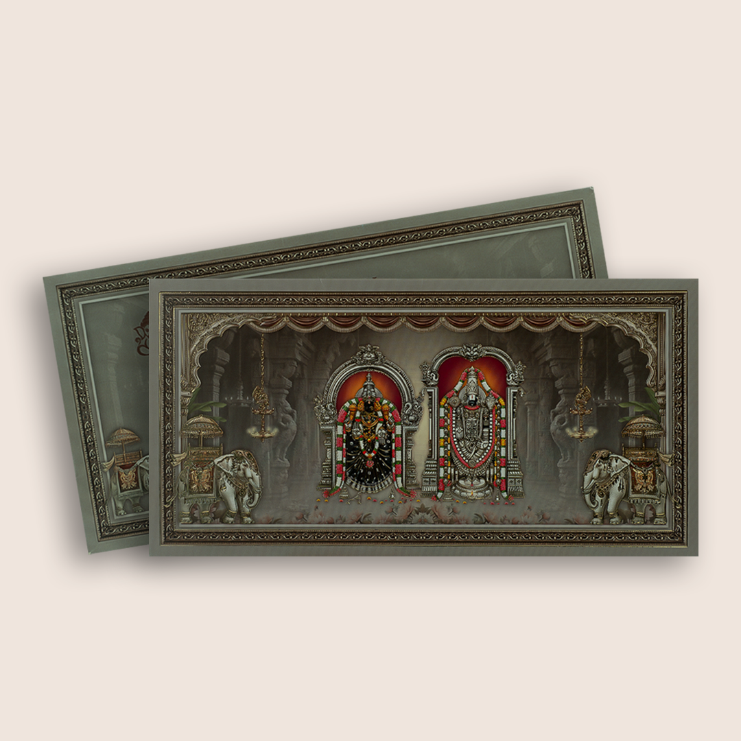 Grey Lord Balaji Padmavathi Floral Invitation Card - KJTS1932