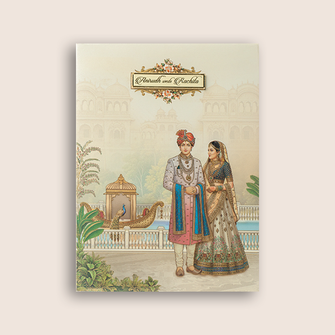 Cream Royal Bride Groom Padded Wedding Card - KAA05690
