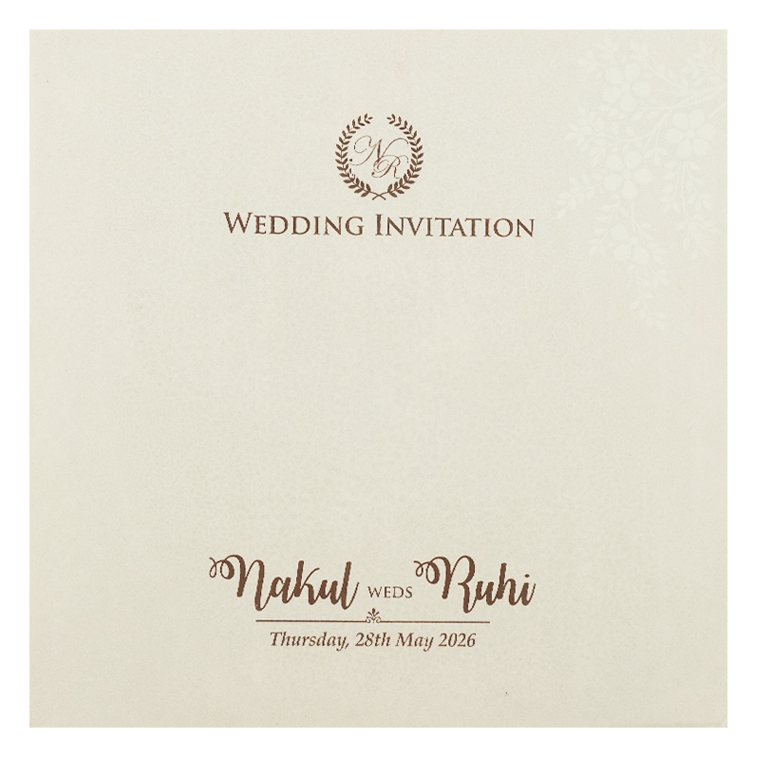 White Floral Elephant Padded Wedding Card-KRE28320