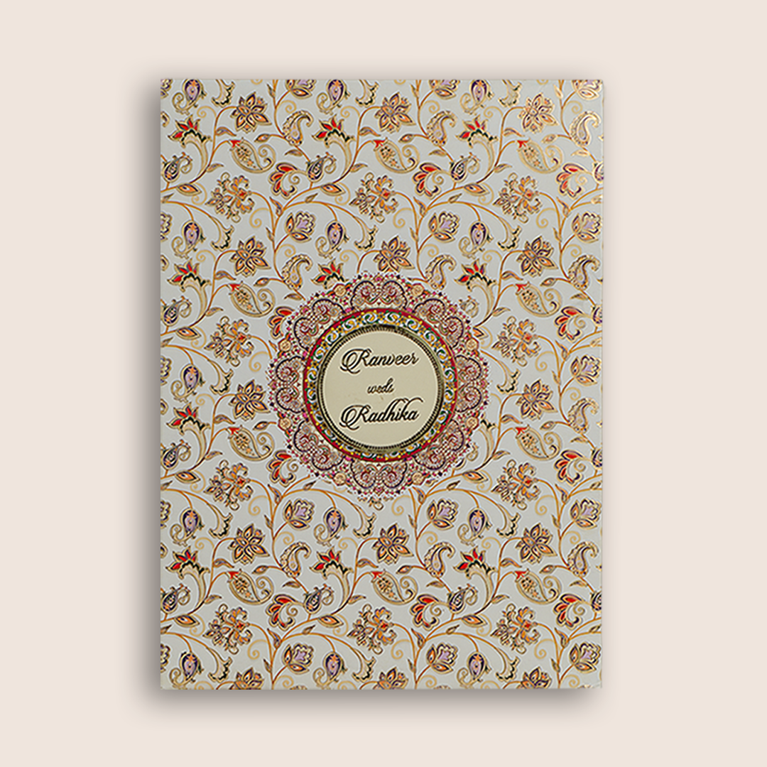 Cream Padded Floral Pattern Wedding Card - KAA06280