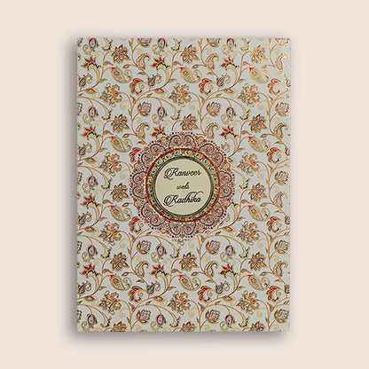 Cream Padded Floral Pattern Wedding Card - KAA06280