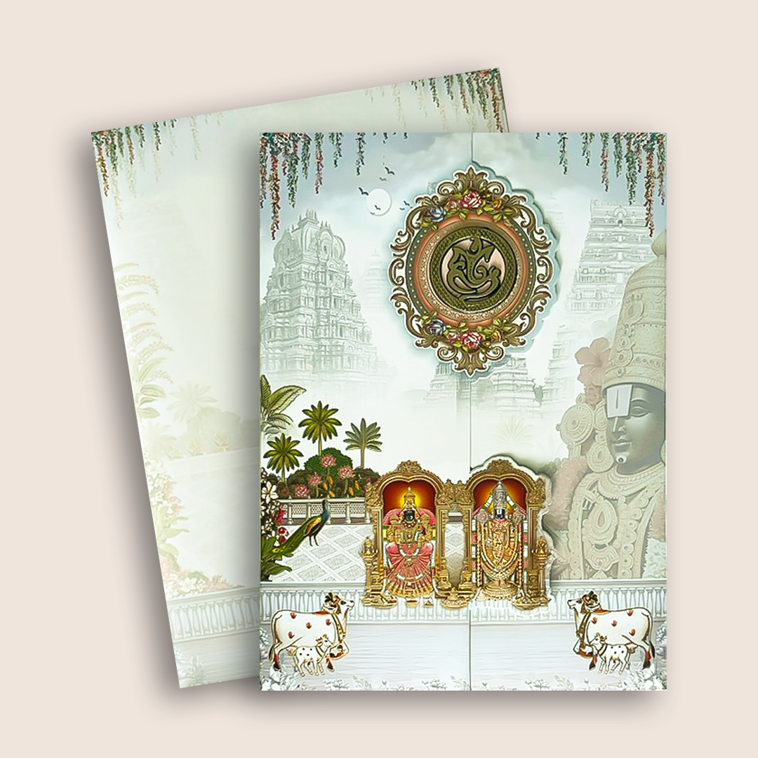 Grey Lord Balaji Padmavathi Wedding Card - KNAR2406
