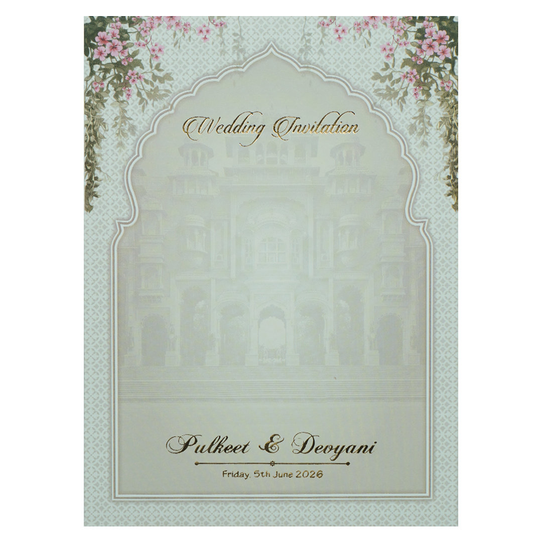 White Palace Couple Padded Wedding Card-KJTS1760