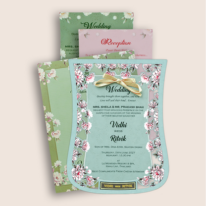 Pastel Green Laser Cut Floral wedding Card - KVN07830