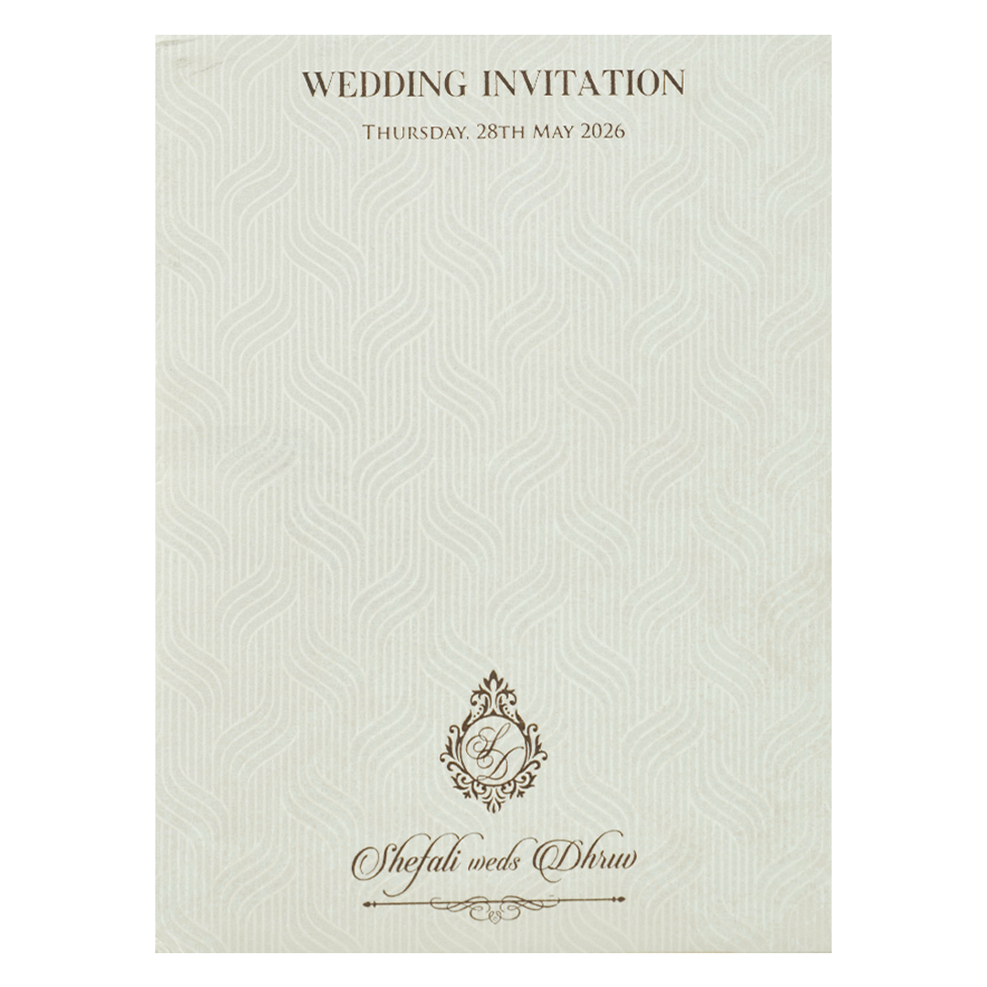 White Embossed Arch Padded Wedding card-KRE28150