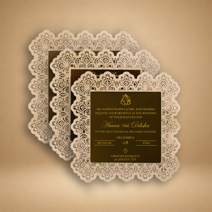 White Gold Laser-Cut Luxury Invitaion Box - KNLW20246