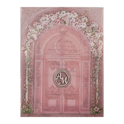 Pink Floral Arch Gate Padded Wedding Card-KSI64380