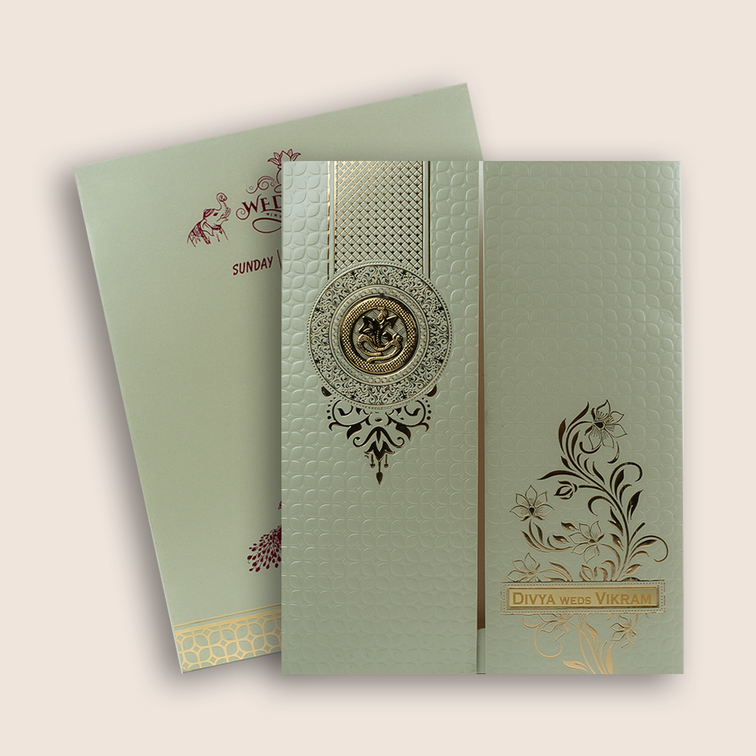 Gold Door Style Embossed Wedding Card - KNK4201G