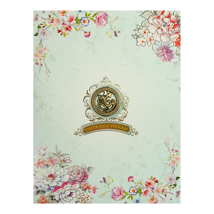 Mint Blue Floral Ganesha Wedding Card-KNKJ1089