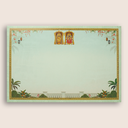 Green Padded Floral God Wedding Card-KNAK4703