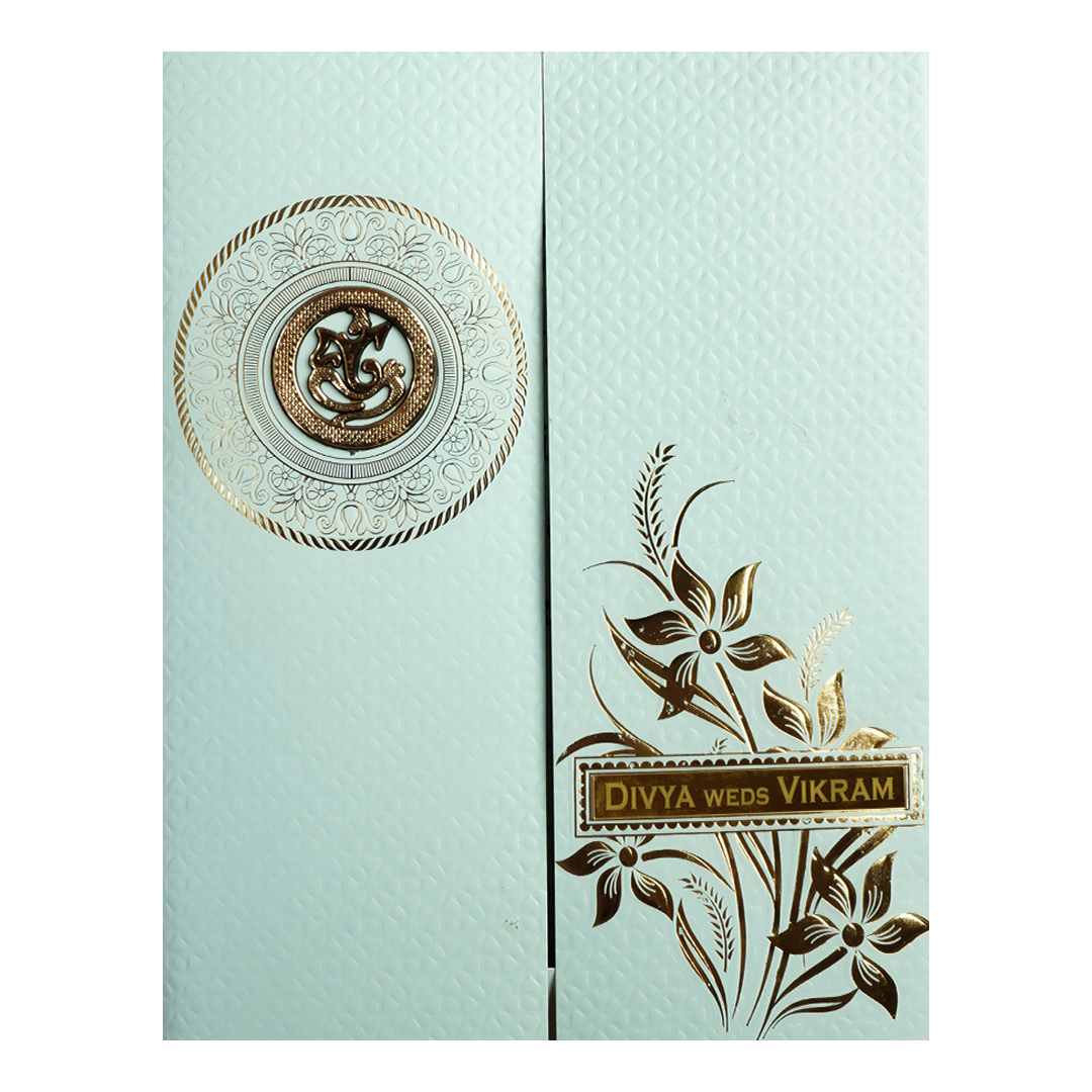 Mint Blue Ganesha Floral Wedding Card-KNZ7203BL