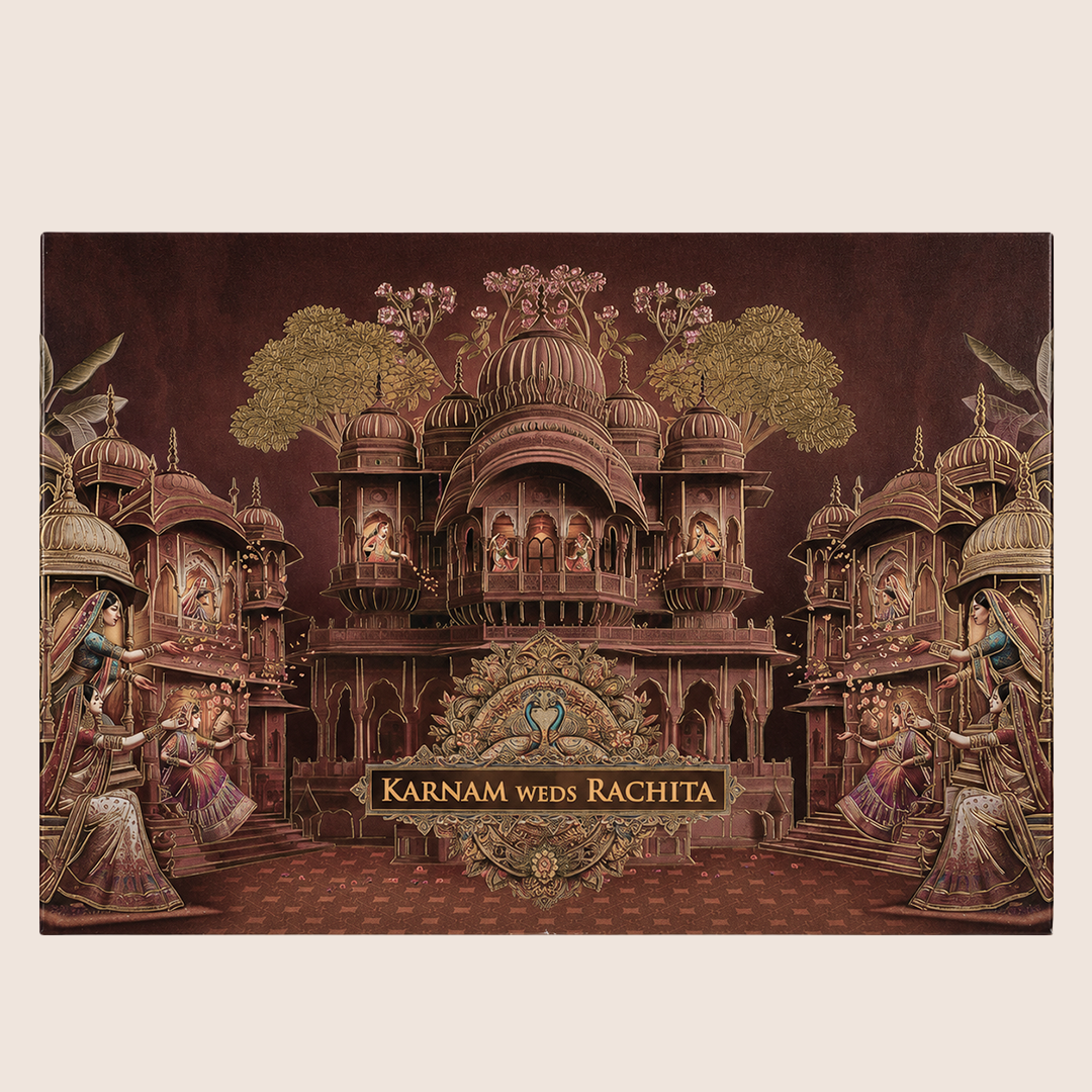 Brown Royal Palace Padded Wedding Card - KAA05980