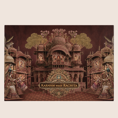 Brown Royal Palace Padded Wedding Card - KAA05980