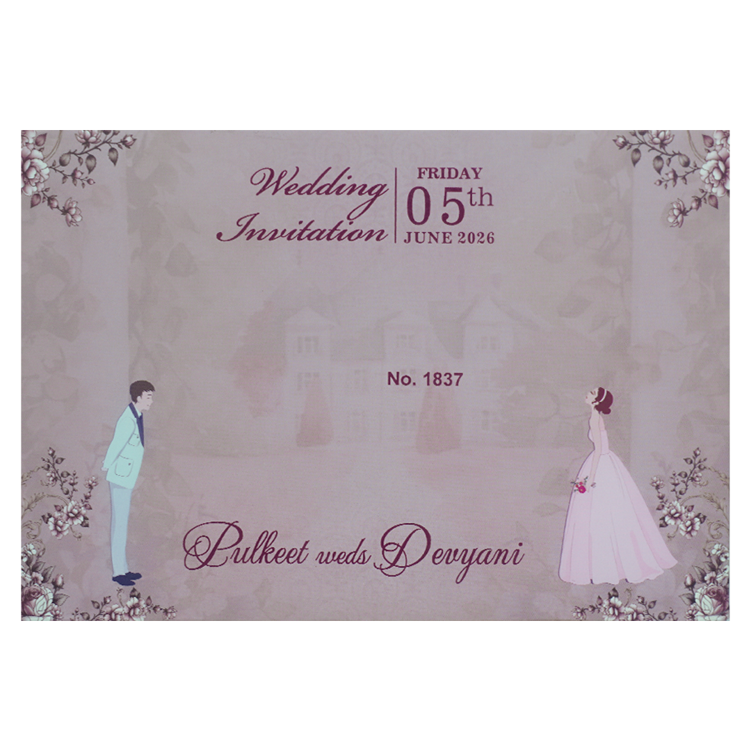 Lavender Bride Groom Padded Wedding Card-KJTS1837