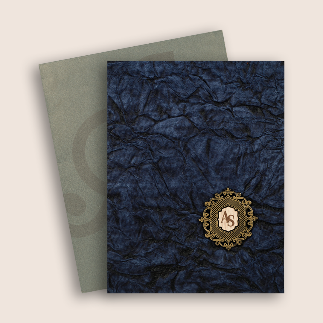 Elegant Blue Handmade Paper Wedding Card - KPR07420