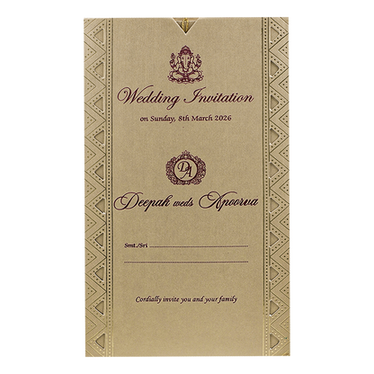 Gold Single Sheet Tassel Wedding Card-KNPD1122