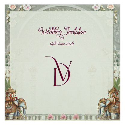 Grey Padded Royal Elephant Wedding Card-KNPO5571C
