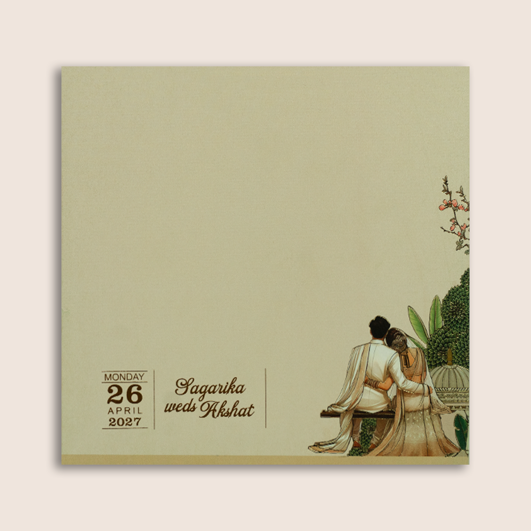 Cream Embossed Bride Groom Floral Padded Invitation Card - KPR026040