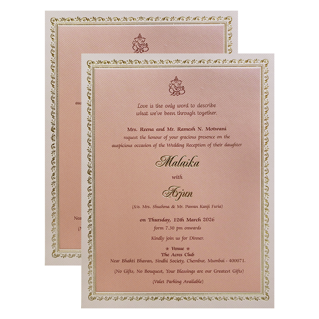 Pink Cream Floral Embossed Laser Cut Padded Wedding Card - KMMEX8280