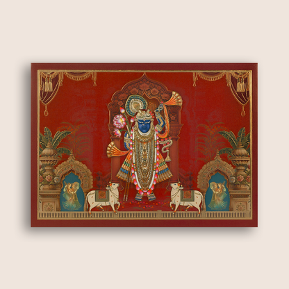 Maroon Lord Shreenathji Padded Wedding Card - KAA06080