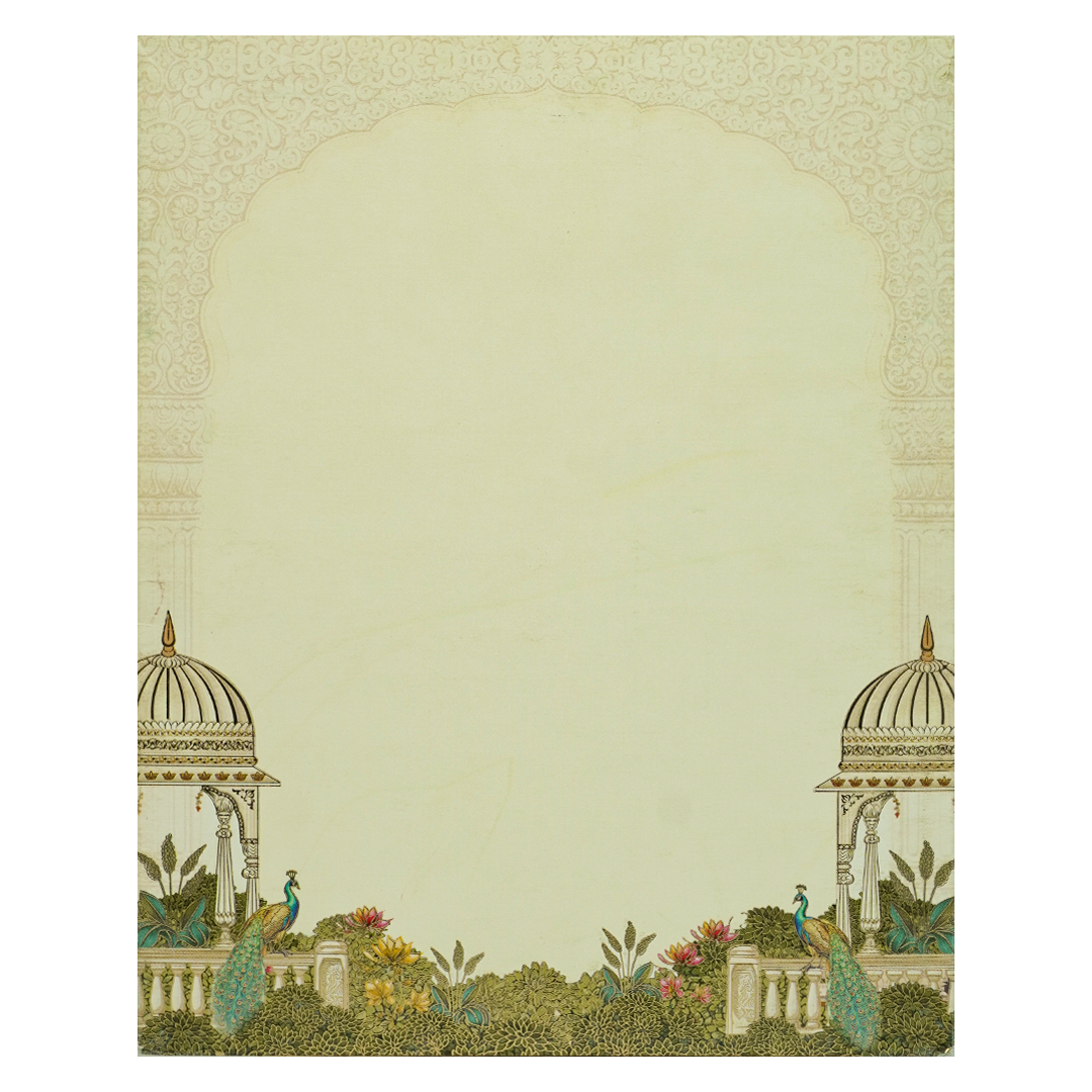 Cream Peacock Jharokha Padded Premium Wedding Card - KAK01370
