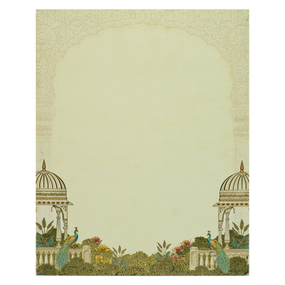 Cream Peacock Jharokha Padded Premium Wedding Card - KAK01370