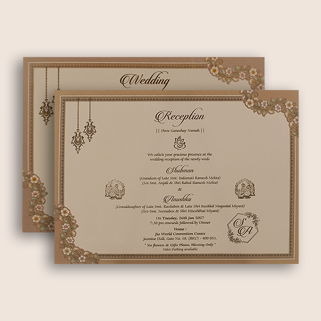 Pale Pink Floral Door Style Padded Wedding Card - KRB10800