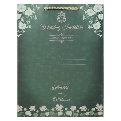 Green Lotus Floral Bag Wedding Card-KJTS3649