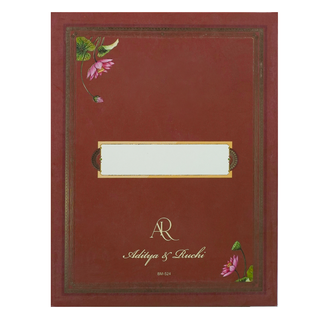 Maroon Ganesha Motif Padded Wedding Card-KBM05240