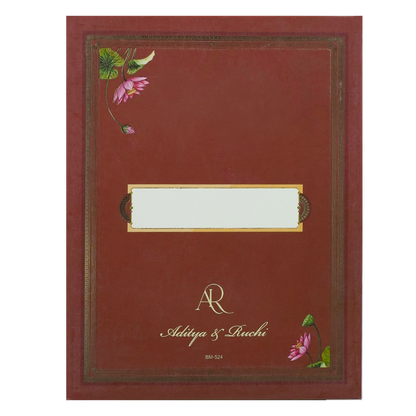 Maroon Ganesha Motif Padded Wedding Card-KBM05240